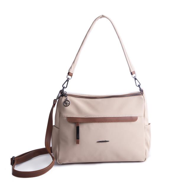 Nas Bag Çok Gözlü Yumuşak ve Hafif Yapılı Çift Askılı Omuz ve Çapraz Çanta Kum  Taba Buzzy  ( 30x24 cm )