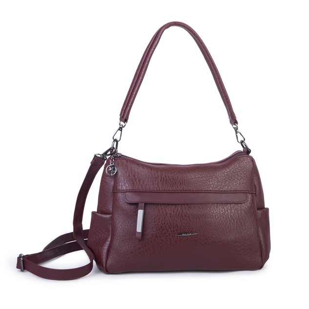 Nas Bag Çok Gözlü Yumuşak ve Hafif Yapılı Çift Askılı Omuz ve Çapraz Çanta ( 30x24 cm ) Bordo Victoria