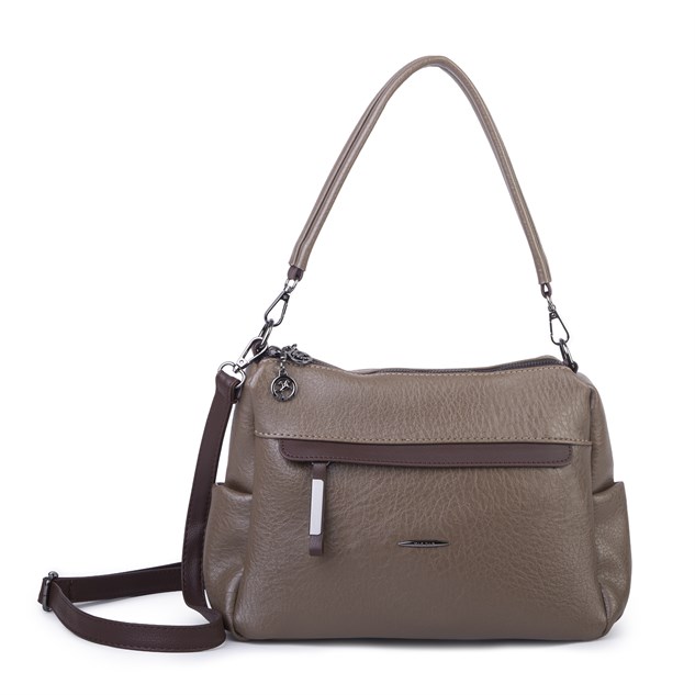 Nas Bag Çok Gözlü Yumuşak ve Hafif Yapılı Çift Askılı Omuz ve Çapraz Çanta ( 30x24 cm ) Vizon Kahve Victoria