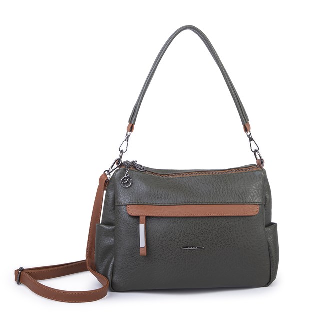 Nas Bag Çok Gözlü Yumuşak ve Hafif Yapılı Çift Askılı Omuz ve Çapraz Çanta ( 30x24 cm ) Haki Taba Victoria