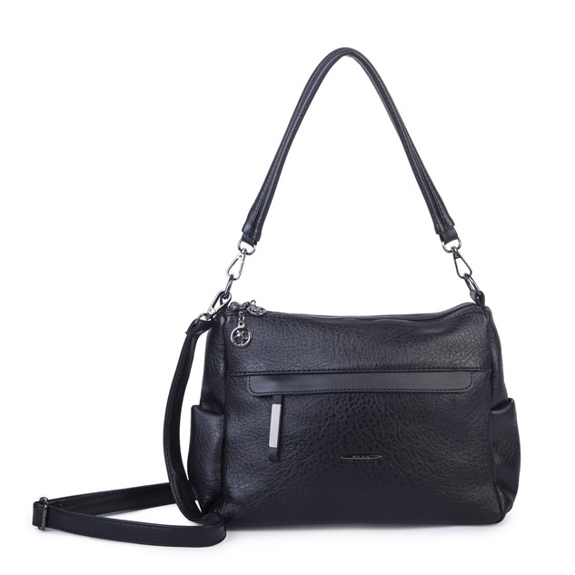 Nas Bag Çok Gözlü Yumuşak ve Hafif Yapılı Çift Askılı Omuz ve Çapraz Çanta ( 30x24 cm ) Siyah Victoria
