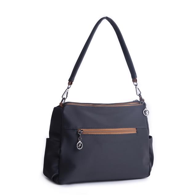 Nas Bag Çok Gözlü Yumuşak ve Hafif Yapılı Çift Askılı Omuz ve Çapraz Çanta Siyah Taba  Buzzy  ( 30x24 cm )