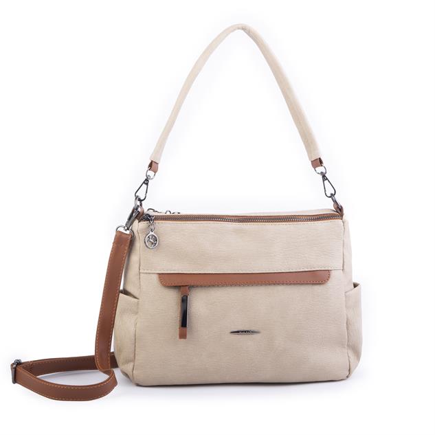 Nas Bag Çok Gözlü Yumuşak ve Hafif Yapılı Çift Askılı Omuz ve Çapraz Çanta Kum Taba  Lizbon ( 30x24 cm )