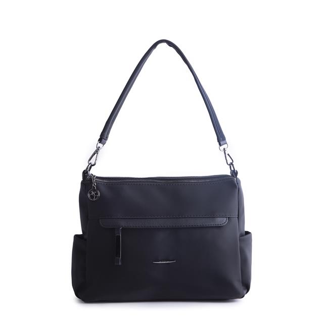 Nas Bag Çok Gözlü Yumuşak ve Hafif Yapılı Çift Askılı Omuz ve Çapraz Çanta Siyah Buzzy  ( 30x24 cm )