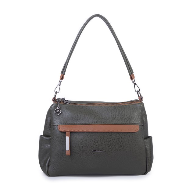 Nas Bag Çok Gözlü Yumuşak ve Hafif Yapılı Çift Askılı Omuz ve Çapraz Çanta ( 30x24 cm ) Haki Taba Victoria