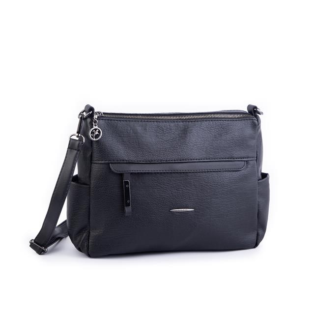 Nas Bag Çok Gözlü Yumuşak ve Hafif Yapılı Çift Askılı Omuz ve Çapraz Çanta Siyah  Lizbon ( 30x24 cm )