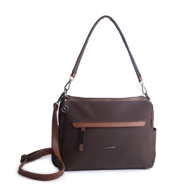 Nas Bag Çok Gözlü Yumuşak ve Hafif Yapılı Çift Askılı Omuz ve Çapraz Çanta Kahve  Taba Buzzy  ( 30x24 cm )