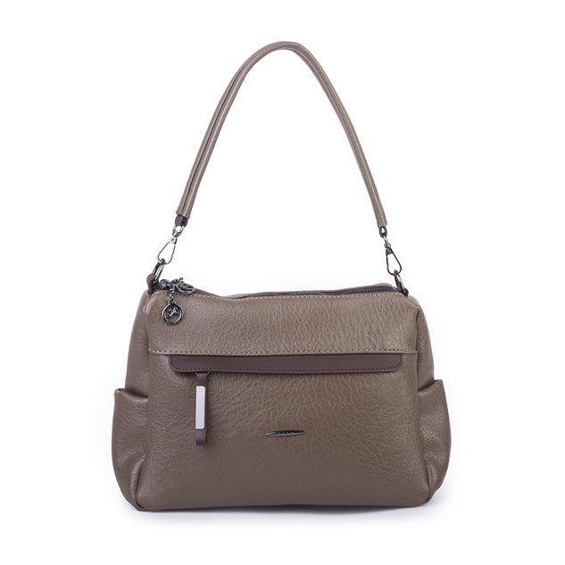 Nas Bag Çok Gözlü Yumuşak ve Hafif Yapılı Çift Askılı Omuz ve Çapraz Çanta ( 30x24 cm ) Vizon Kahve Victoria