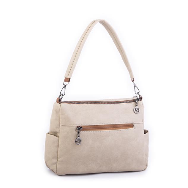 Nas Bag Çok Gözlü Yumuşak ve Hafif Yapılı Çift Askılı Omuz ve Çapraz Çanta Kum Taba  Lizbon ( 30x24 cm )