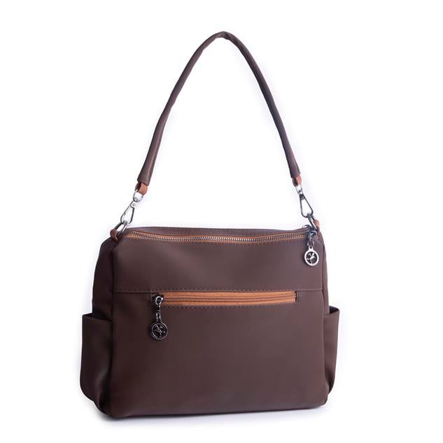 Nas Bag Çok Gözlü Yumuşak ve Hafif Yapılı Çift Askılı Omuz ve Çapraz Çanta Kahve  Taba Buzzy  ( 30x24 cm )