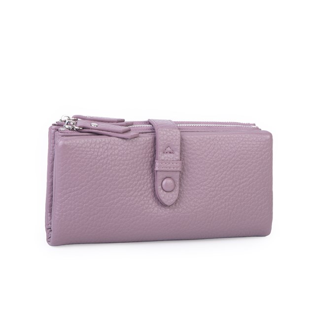 Nas Bag Çok Kartlıklı Çift Fermuarlı Çıtçıtlı Çok Gözlü Cüzdan Mor