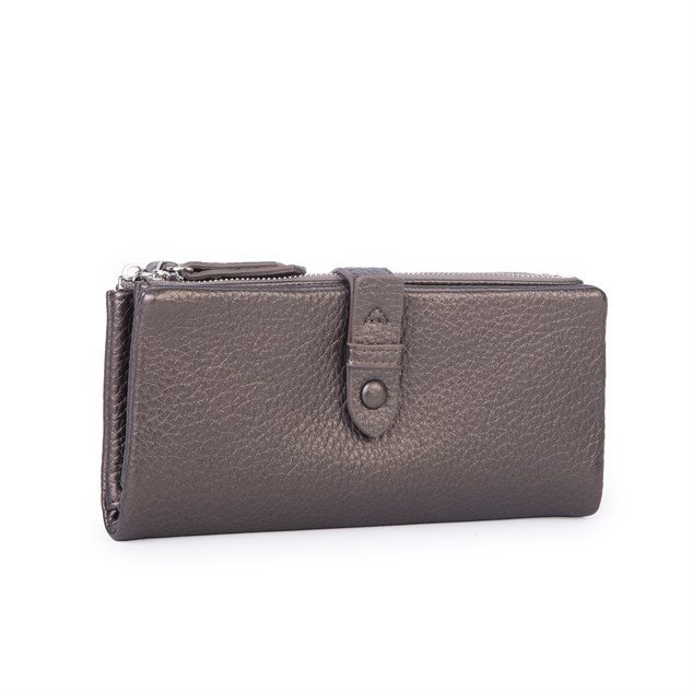 Nas Bag Çok Kartlıklı Çift Fermuarlı Çıtçıtlı Çok Gözlü Cüzdan Kahverengi