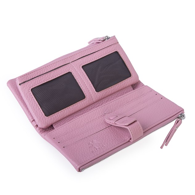 Nas Bag Çok Kartlıklı Çift Fermuarlı Çıtçıtlı Çok Gözlü Cüzdan Pembe