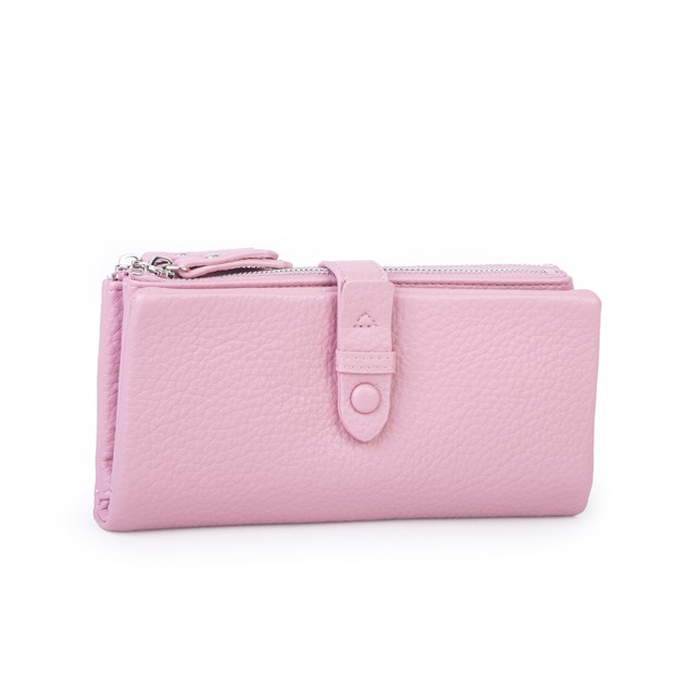 Nas Bag Çok Kartlıklı Çift Fermuarlı Çıtçıtlı Çok Gözlü Cüzdan Pembe