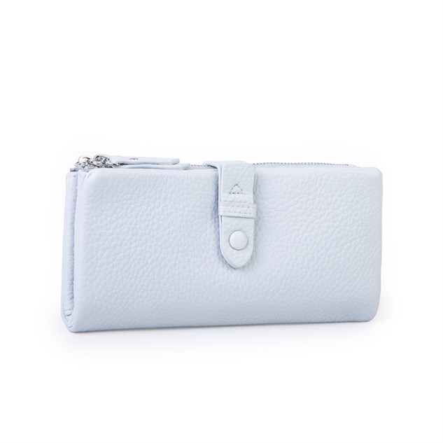 Nas Bag Çok Kartlıklı Çift Fermuarlı Çıtçıtlı Çok Gözlü Cüzdan Açık Mavi