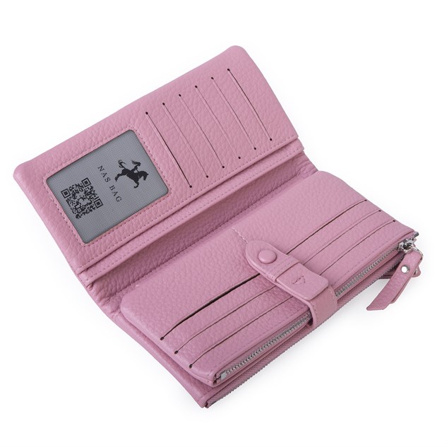 Nas Bag Çok Kartlıklı Çift Fermuarlı Çıtçıtlı Çok Gözlü Cüzdan Pembe