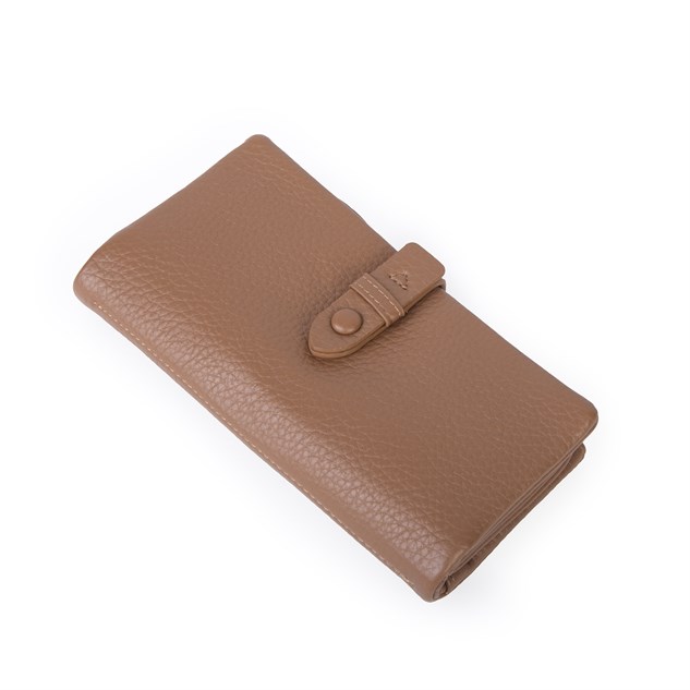 Nas Bag Çok Kartlıklı Çift Fermuarlı Çıtçıtlı Çok Gözlü Cüzdan Taba