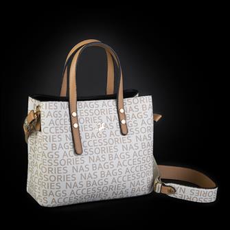 Nas Bag El  Çantası Krem Camel Yazılı