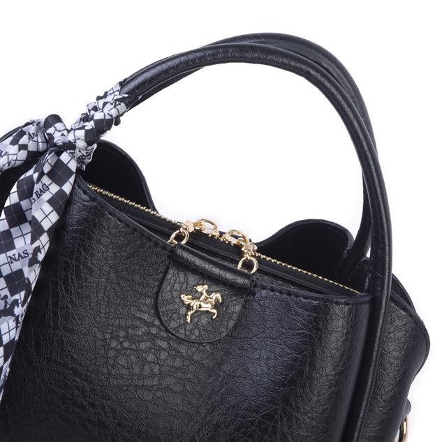 Nas Bag Fularlı Mini Boy El ve Çapraz Çanta Siyah Victoria