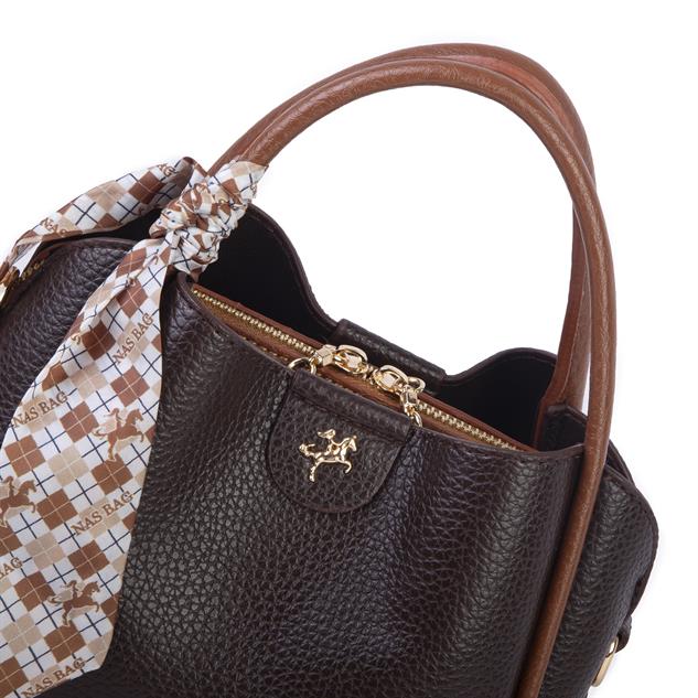 Nas Bag Fularlı Mini Boy El ve Çapraz Çanta Kahve Taba Lopez