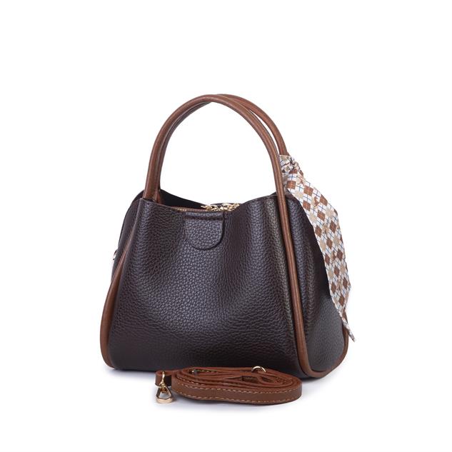 Nas Bag Fularlı Mini Boy El ve Çapraz Çanta Kahve Taba Lopez