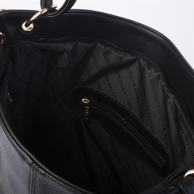 Nas Bag Geniş Hacimli Büyük Boy Üç Gözlü  Siyah Lopez