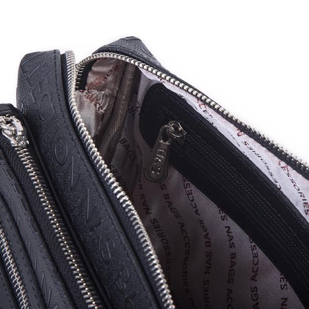 Nas Bag Günlük Çok Gözlü Çanta (en: 26 cm  ; boy:17 cm) Siyah Gofraj