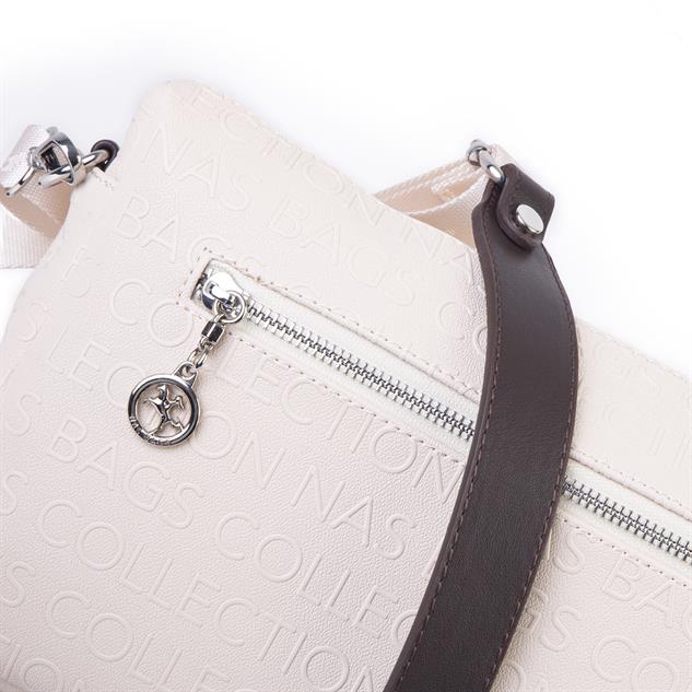 Nas Bag Günlük Çok Gözlü Çanta (en: 26 cm  ; boy:17 cm) Krem Kahve Gofraj