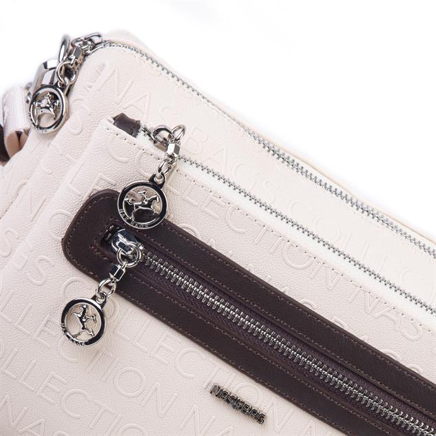 Nas Bag Günlük Çok Gözlü Çanta (en: 26 cm  ; boy:17 cm) Krem Kahve Gofraj