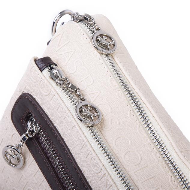 Nas Bag Günlük Çok Gözlü Çanta (en: 26 cm  ; boy:17 cm) Krem Kahve Gofraj