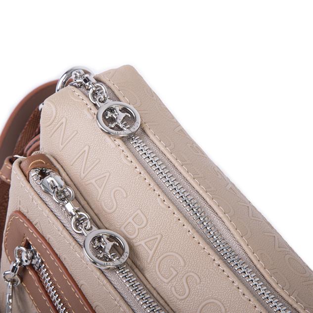 Nas Bag Günlük Çok Gözlü Çanta (en: 26 cm  ; boy:17 cm) Kum Taba Gofraj