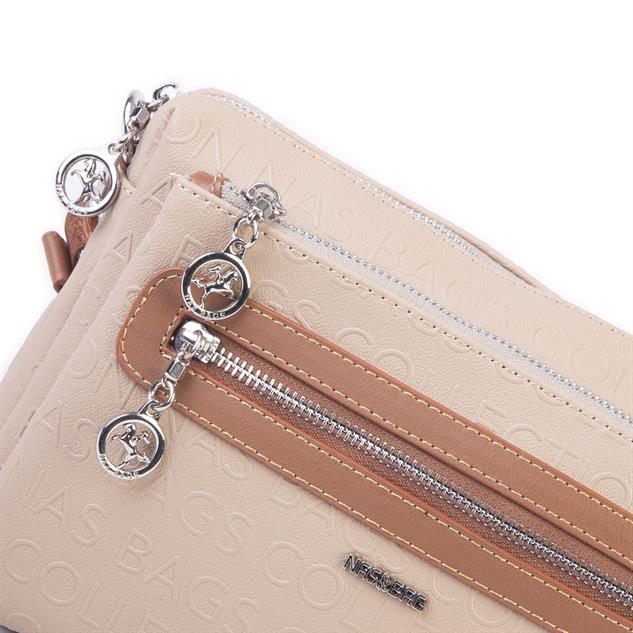 Nas Bag Günlük Çok Gözlü Çanta (en: 26 cm  ; boy:17 cm) Kum Taba Gofraj