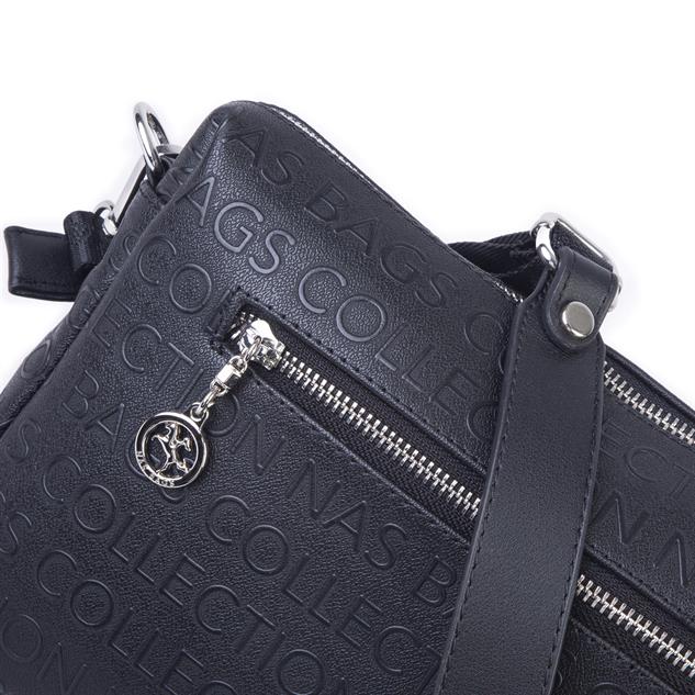 Nas Bag Günlük Çok Gözlü Çanta (en: 26 cm  ; boy:17 cm) Siyah Gofraj