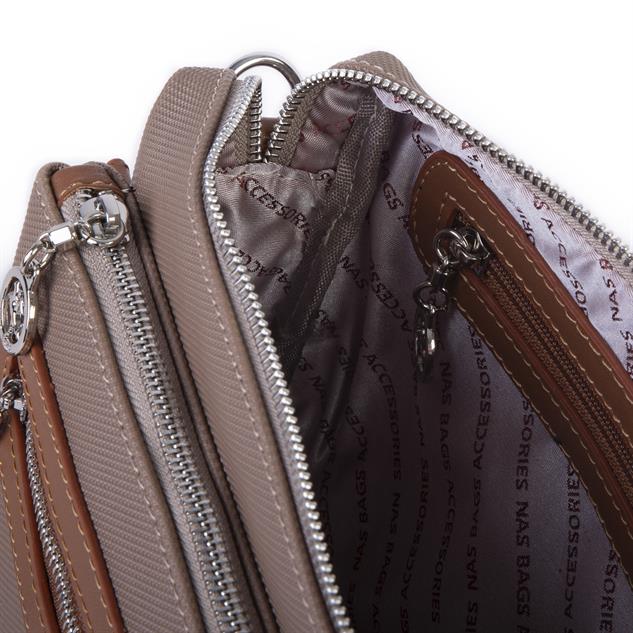 Nas Bag Günlük Çok Gözlü Çanta (en: 26 cm  ; boy:17 cm) Vizon Taba Lacste