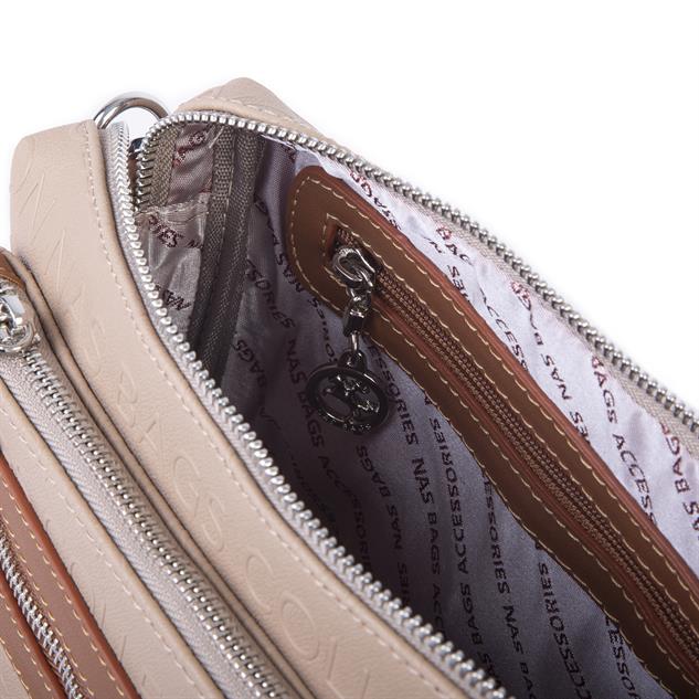 Nas Bag Günlük Çok Gözlü Çanta (en: 26 cm  ; boy:17 cm) Kum Taba Gofraj