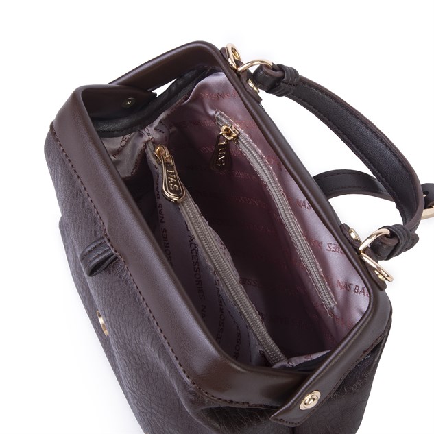 Nas Bag Hakiki Deri Görünümlü Vintage Doktor Çantası Küçük Boy El ve Omuz Çantası Kahve  Victoria