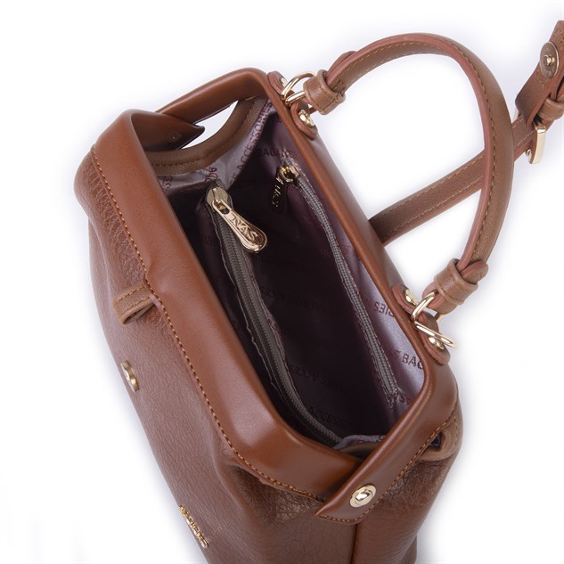 Nas Bag Hakiki Deri Görünümlü Vintage Doktor Çantası Küçük Boy El ve Omuz Çantası Taba Victoria
