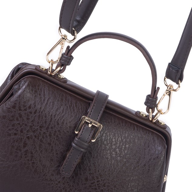 Nas Bag Hakiki Deri Görünümlü Vintage Doktor Çantası Küçük Boy El ve Omuz Çantası Kahve  Victoria