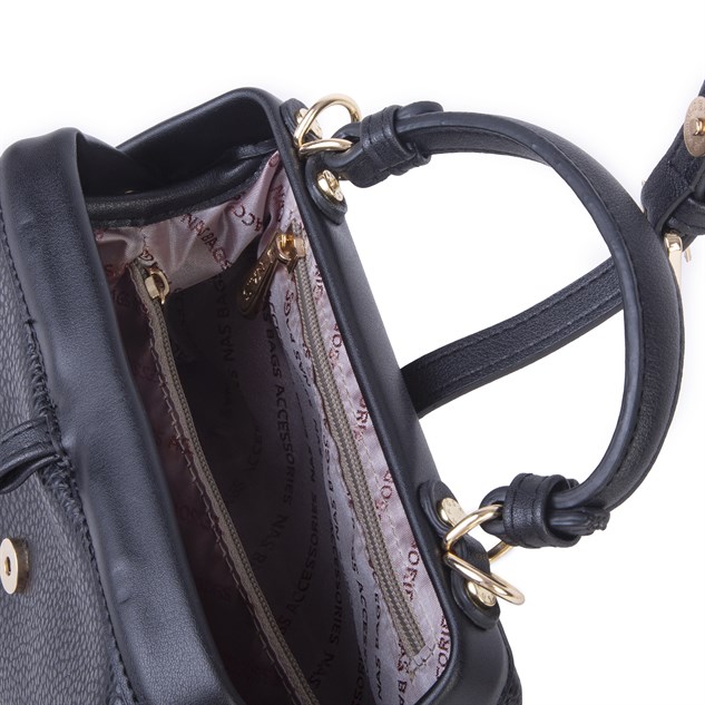 Nas Bag Hakiki Deri Görünümlü Vintage Doktor Çantası Küçük Boy El ve Omuz Çantası Siyah Lopez
