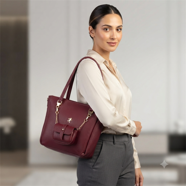 Nas Bag Kadın 2 li Set Omuz Çantası Bordo Victoria