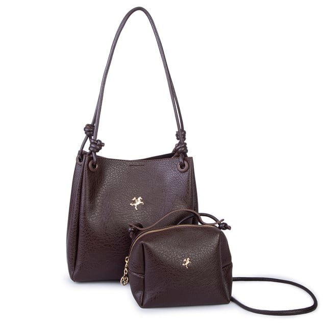 Nas Bag Kadın 2 li Set Omuz ve Çapraz Çanta Kahve Victoria