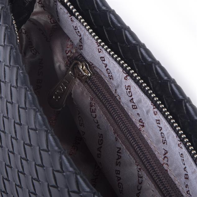 Nas Bag Kadın Basic Baget Omuz ve Çapraz Çanta Siyah Örgülü (27x12 cm )