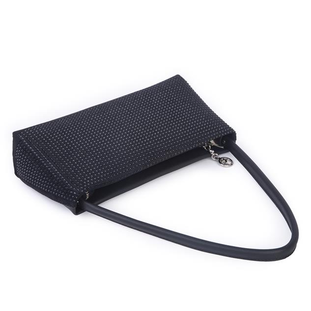 Nas Bag Kadın Basic Baget Omuz ve Çapraz Çanta Siyah Taşlı (27x12 cm )