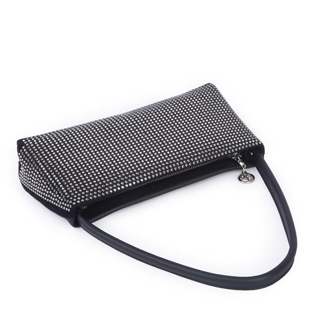 Nas Bag Kadın Basic Baget Omuz ve Çapraz Çanta Siyah Gümüş Taşlı (27x12 cm )