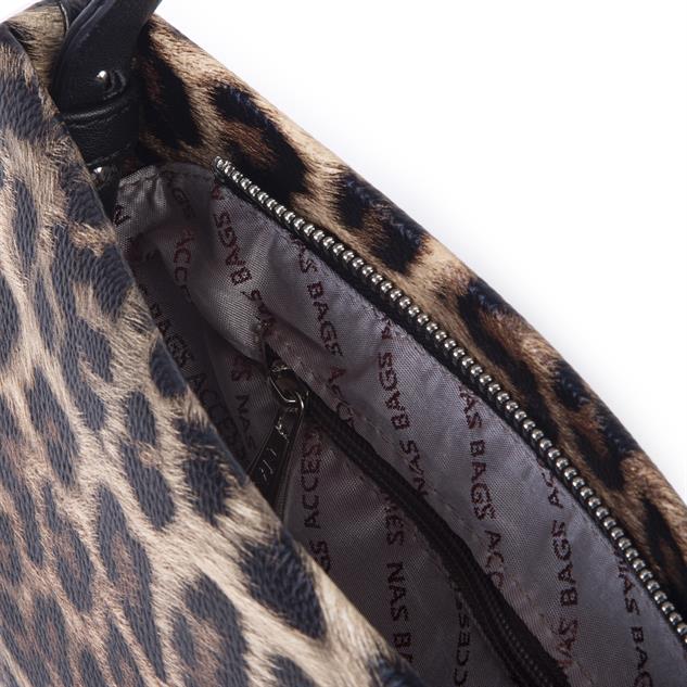 Nas Bag Kadın Basic Baget Omuz ve Çapraz Çanta Taba Leopar (27x12 cm )