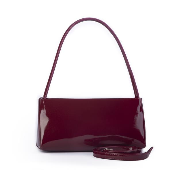 Nas Bag Kadın Basic Baget Omuz ve Çapraz Çanta Bordo  Rugan (27x12 cm )