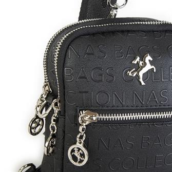 Nas Bag Kadın Bel ve Body Bag Çapraz Çanta Dönüştürülebilir Orjinal Nas Çanta Siyah Gofraj