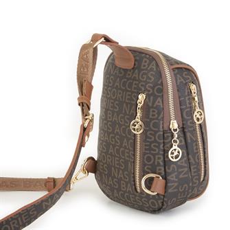 Nas Bag Kadın Bel ve Body Bag Kahve Taba Yazılı