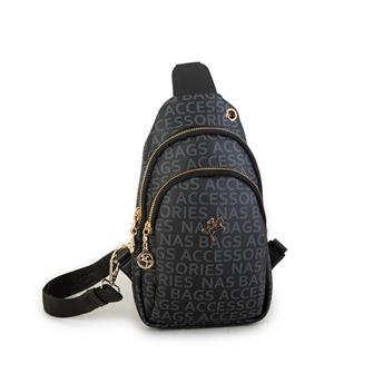 Nas Bag Kadın Bel ve Body Bag  Siyah Yazılı