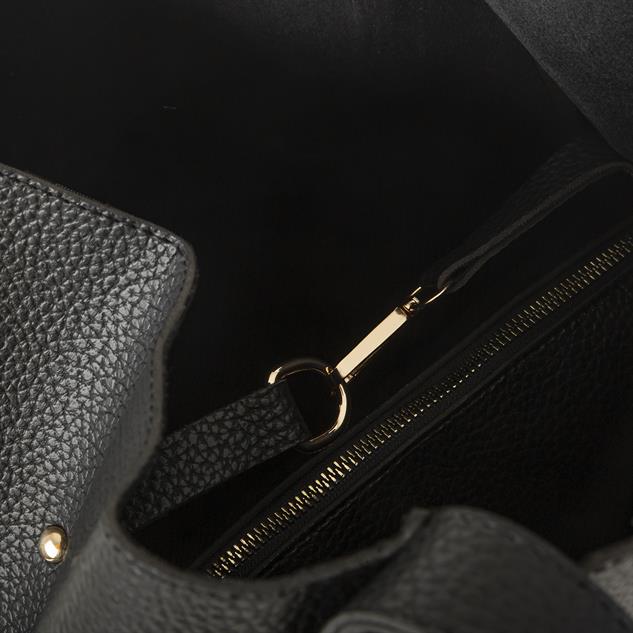 Nas Bag Kadın Büyük Boy Büzmeli Yavrulu Çıtçıtlı Tote Bag Omuz Çantası Siyah 